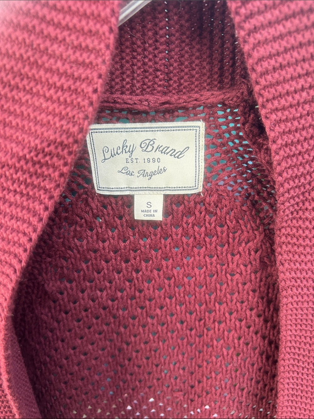 Lucky Brand Open Knit Cardigan Sweater - Wine Red